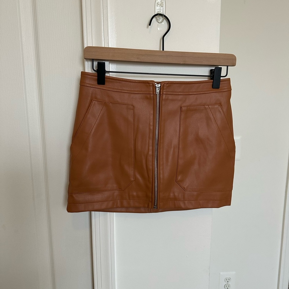 Free People Tan Leather Mini Skirt